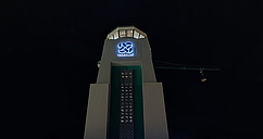 Night view of a control tower with a Colibrex drone flying nearby during a post-Hurricane Otis measurement mission in Mexico for SENEAM